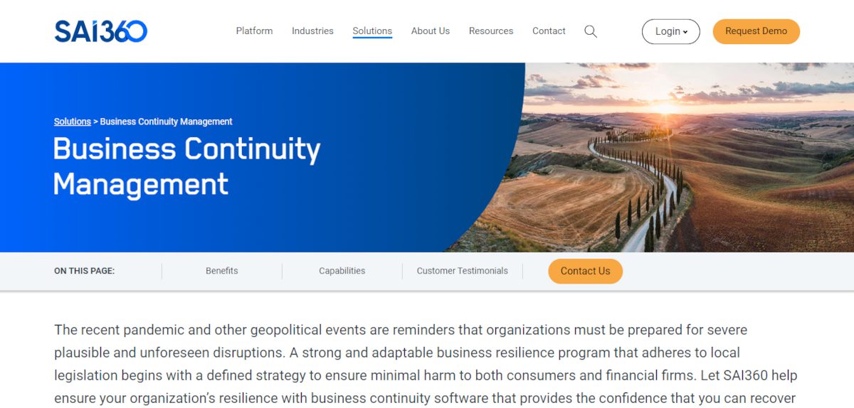 Business continuity management software